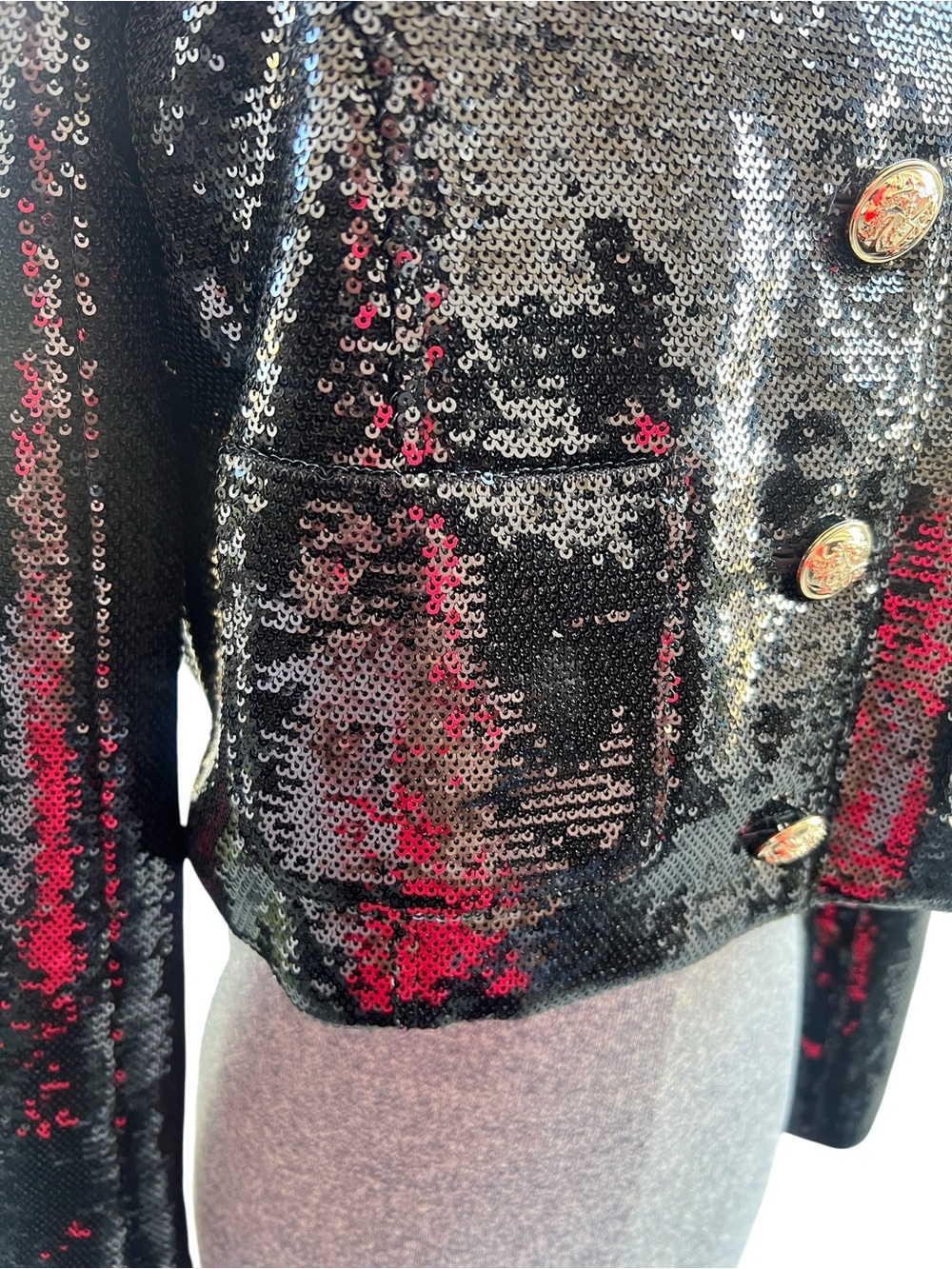 NWT cinq a sept Black Sequin “Randi” Cropped Blazer Jacket with Gold Buttons - Picture 6 of 14